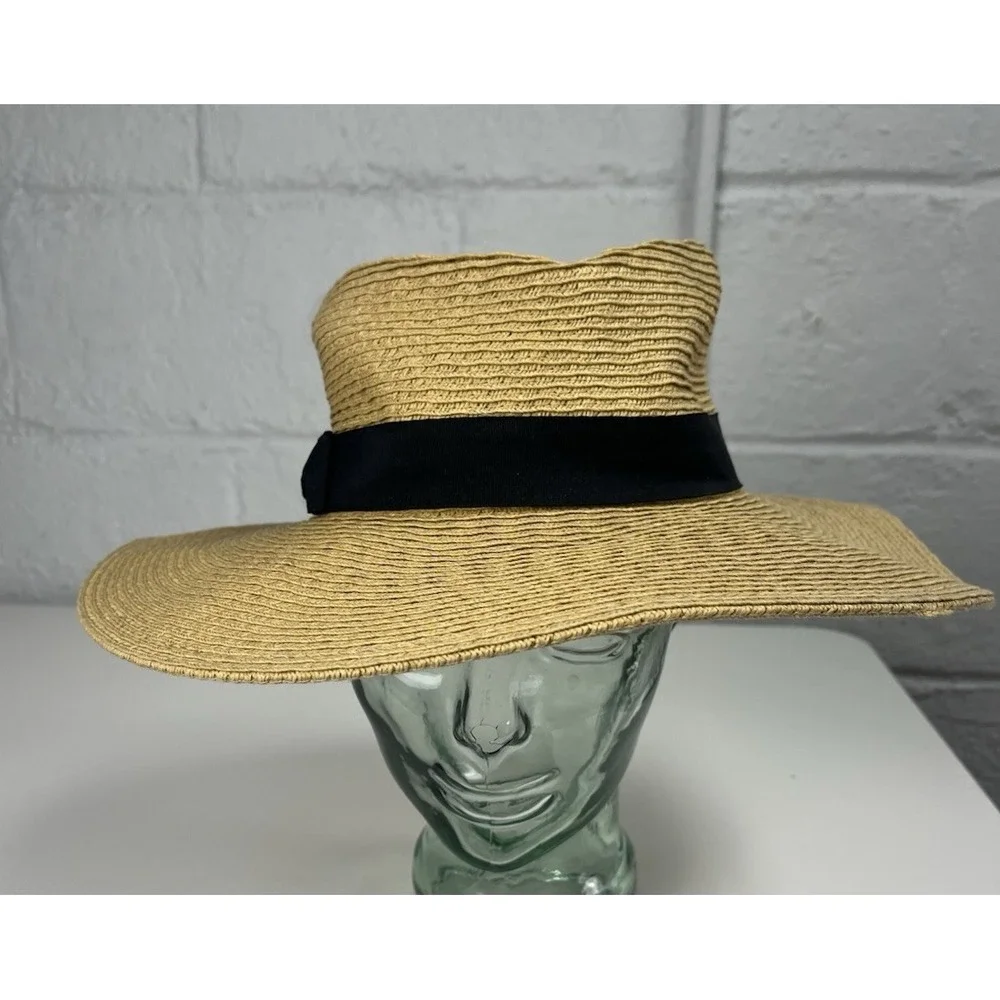 Scala Straw Diego Boater Hat Grosgrain Band Tan Black Sun Summer Packable Beach